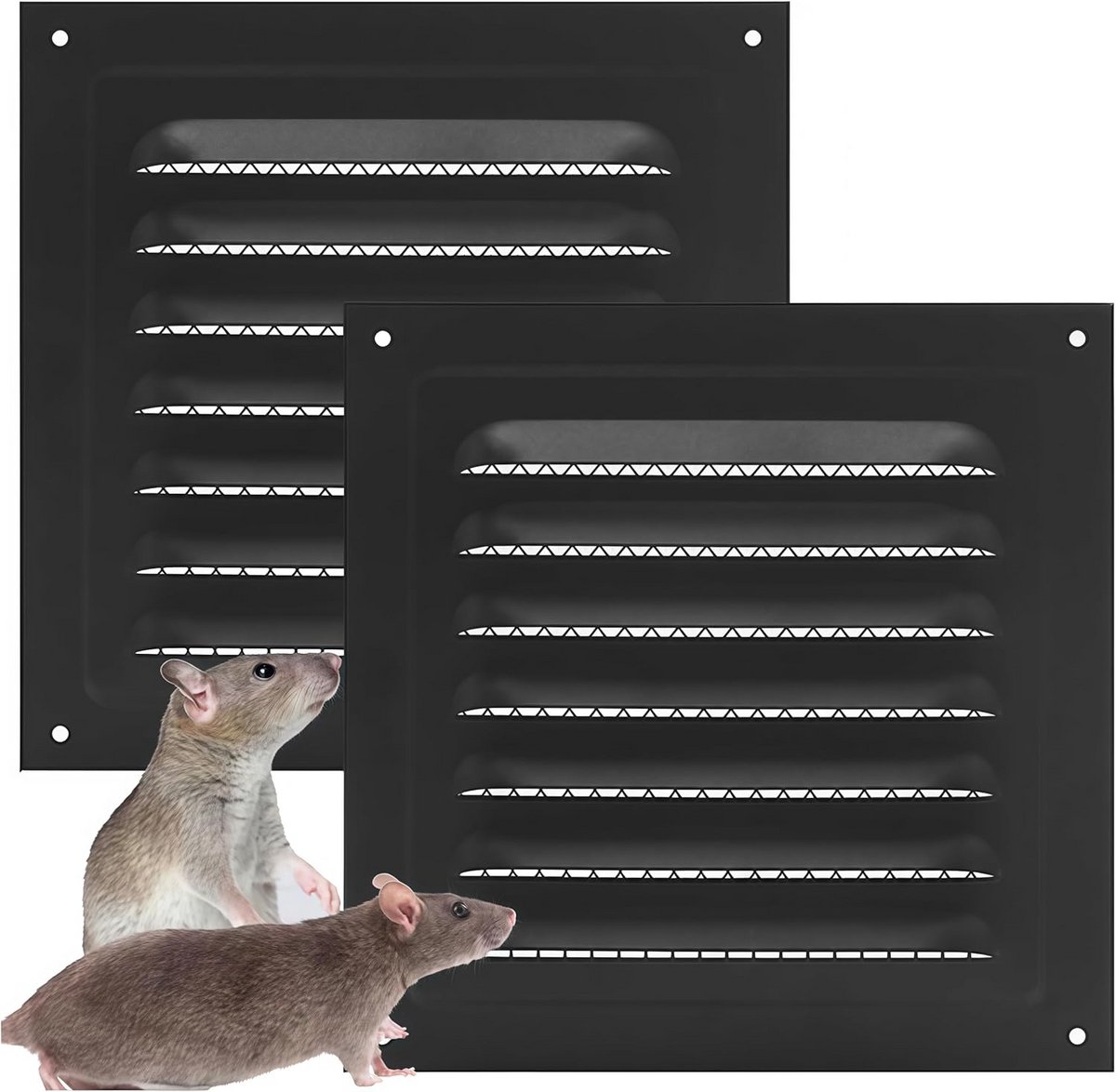 Zwarte Vierkante Ventilatieopening met Insectenhor - 2 Stuks