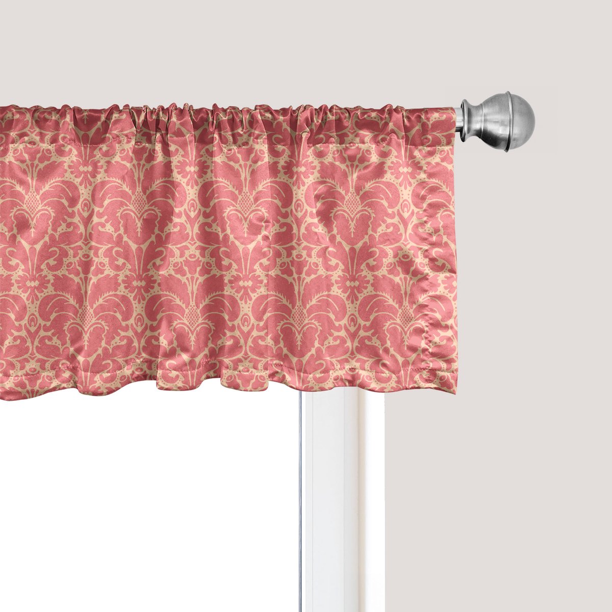 ABAKUHAUS Damast raamvalletje, gordijnvalletje voor keuken en slaapkamer met tunnelzoom, 137 cm x 45 cm, perzik en koraal