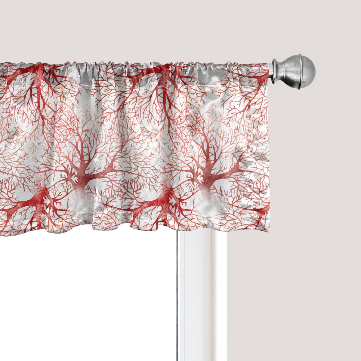 ABAKUHAUS Koraalkleurige raamvalletje, gordijnvalletje voor keuken en slaapkamer met tunnelzoom, 137 cm x 45 cm, donker koraal