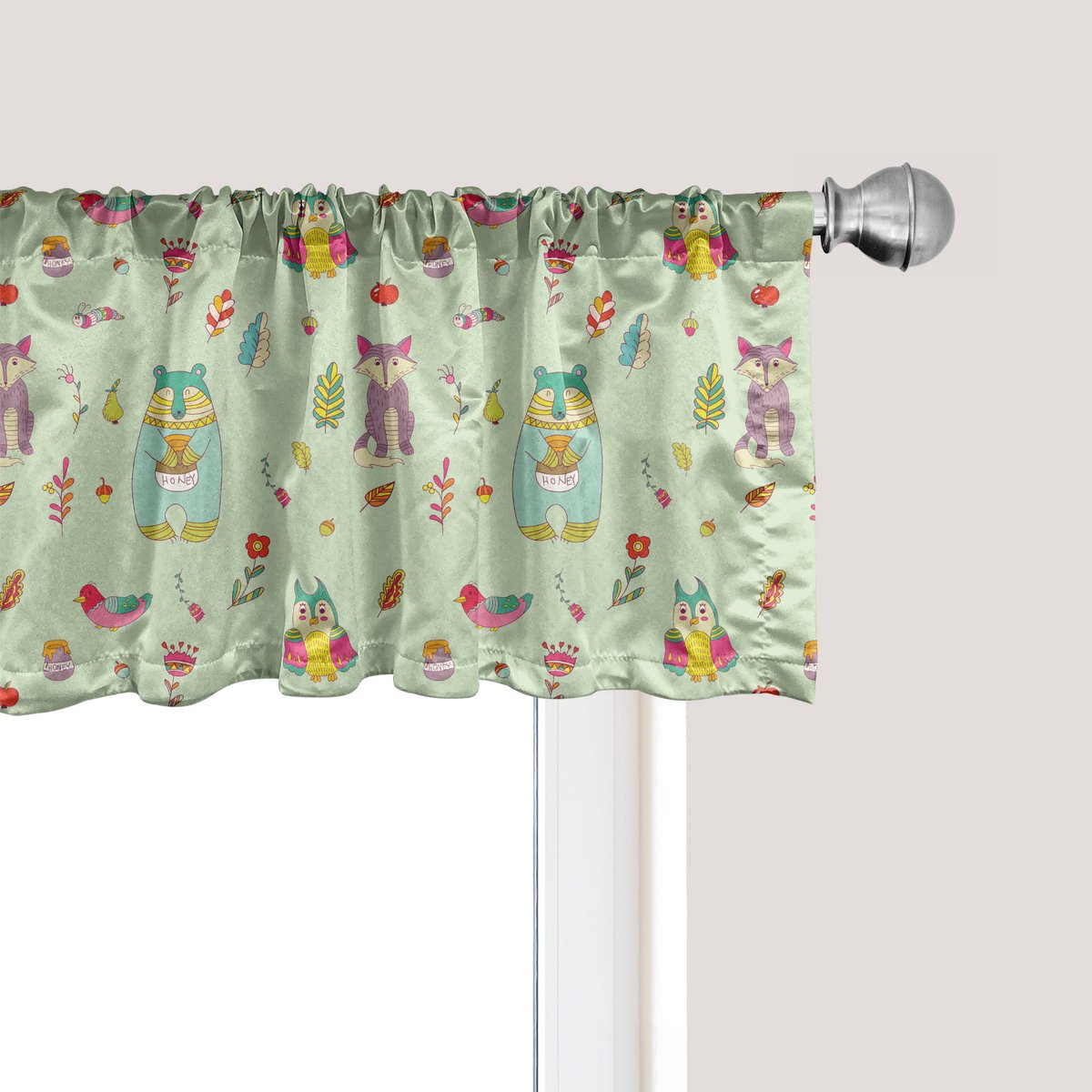 ABAKUHAUS Kleuterraamvalletje, Gordijnvalletje voor Keuken en Slaapkamer met Tunnelzoom, 137 cm x 45 cm, Pastelgroen en Meerkleurig