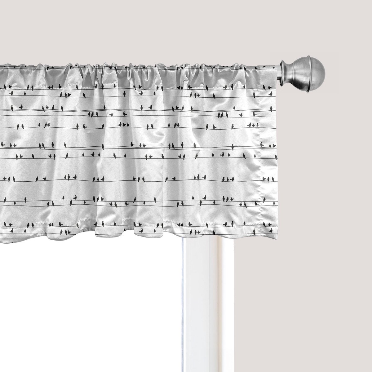 ABAKUHAUS Vogel op een draad raamvalletje, Gordijnvalletje voor keuken en slaapkamer met tunnelzoom, 137 cm x 30 cm, Houtskoolgrijs en wit