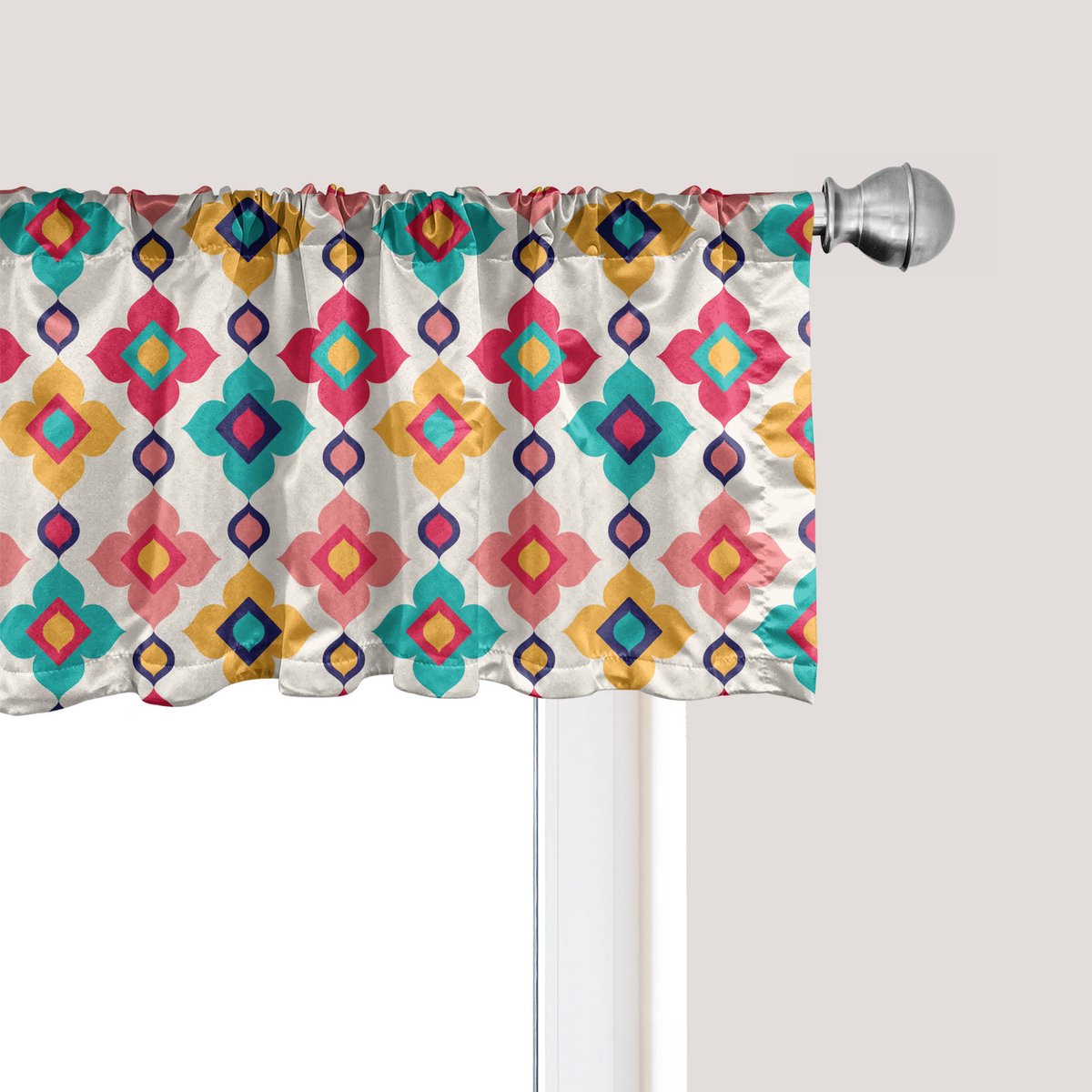 ABAKUHAUS Etnische raamvalance, gordijnvalance voor keuken en slaapkamer met tunnelzoom, 137 cm x 30 cm, ivoorkleurig
