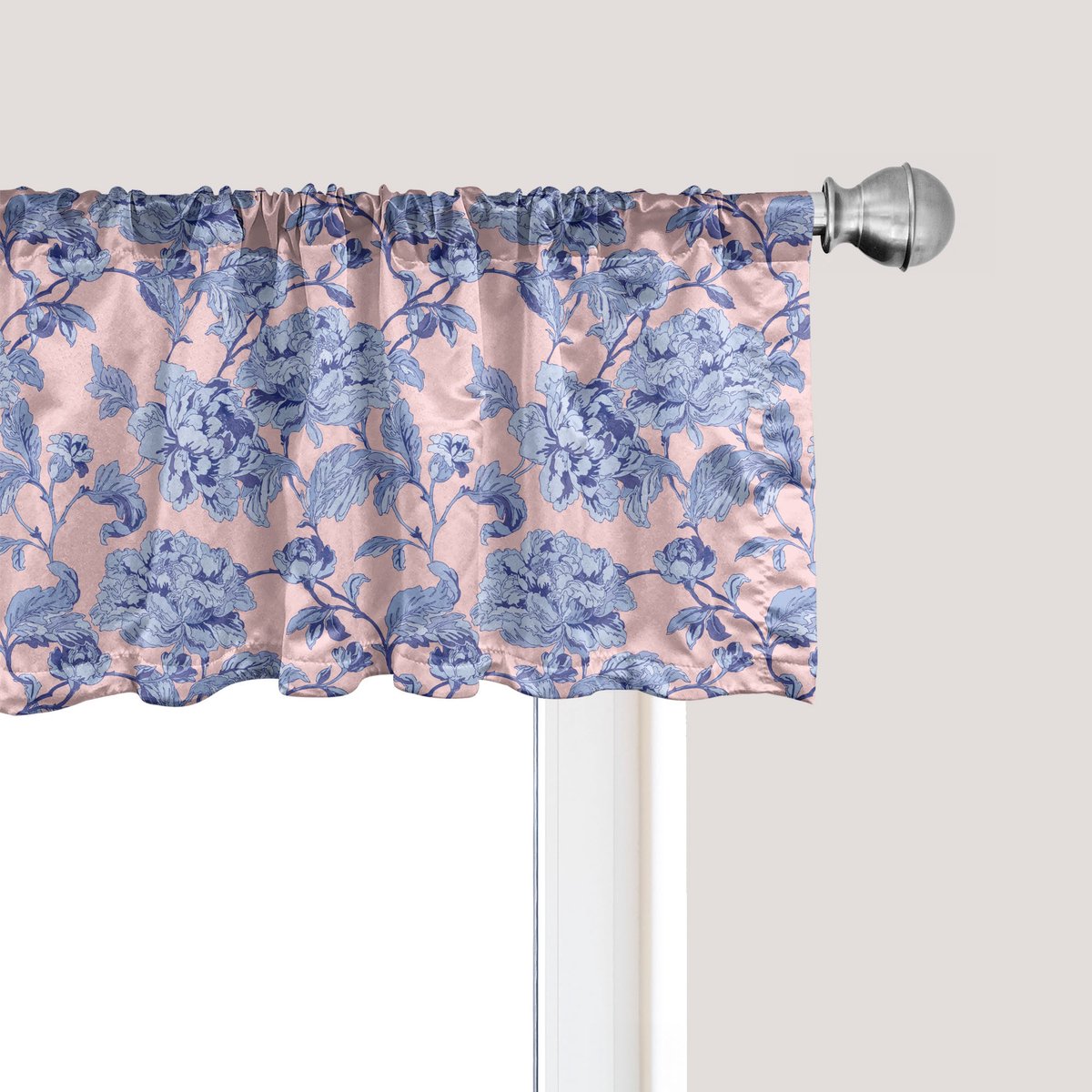 ABAKUHAUS Bloemenpatroon raamvalletje, gordijnvalletje voor keuken en slaapkamer met tunnelzoom, 137 cm x 45 cm, lavendelblauw en blush