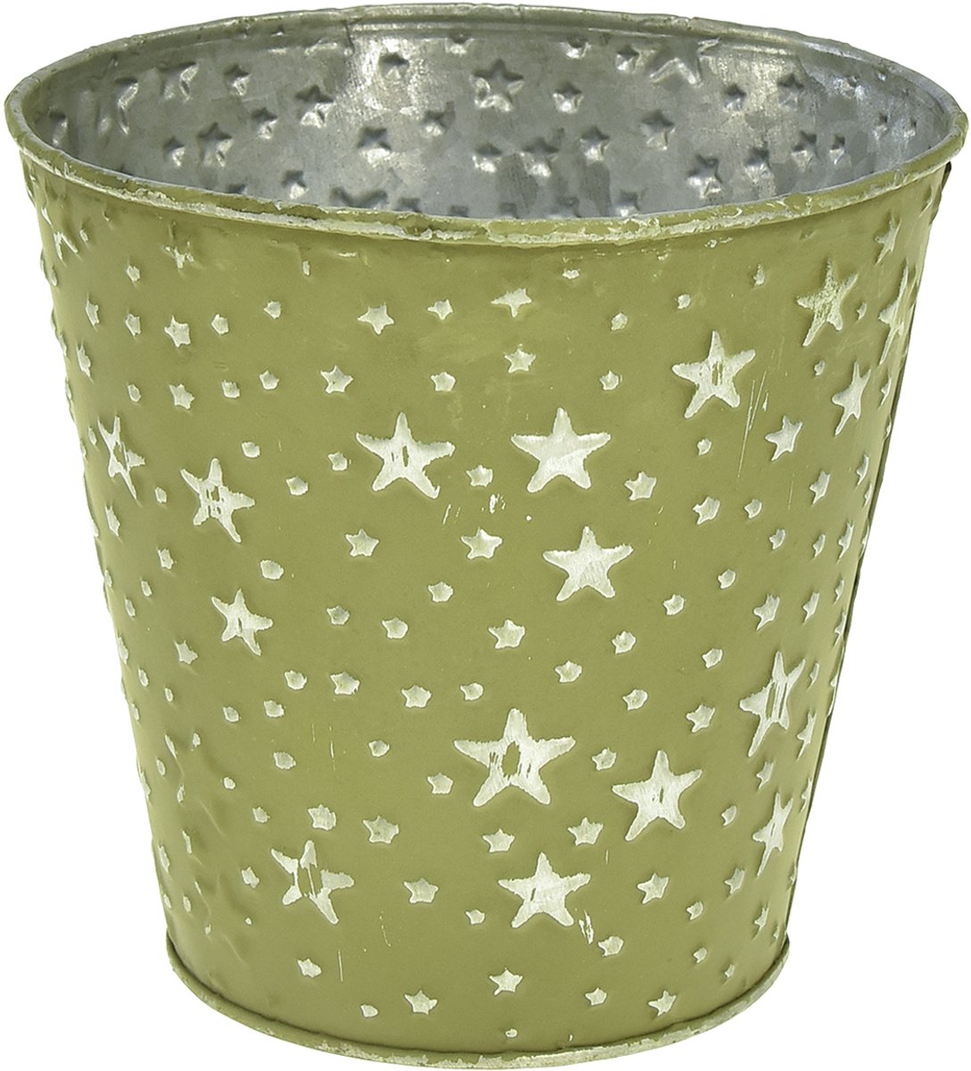Zilvergroene plantenbak, metalen bloempot met sterren, Ø14cm