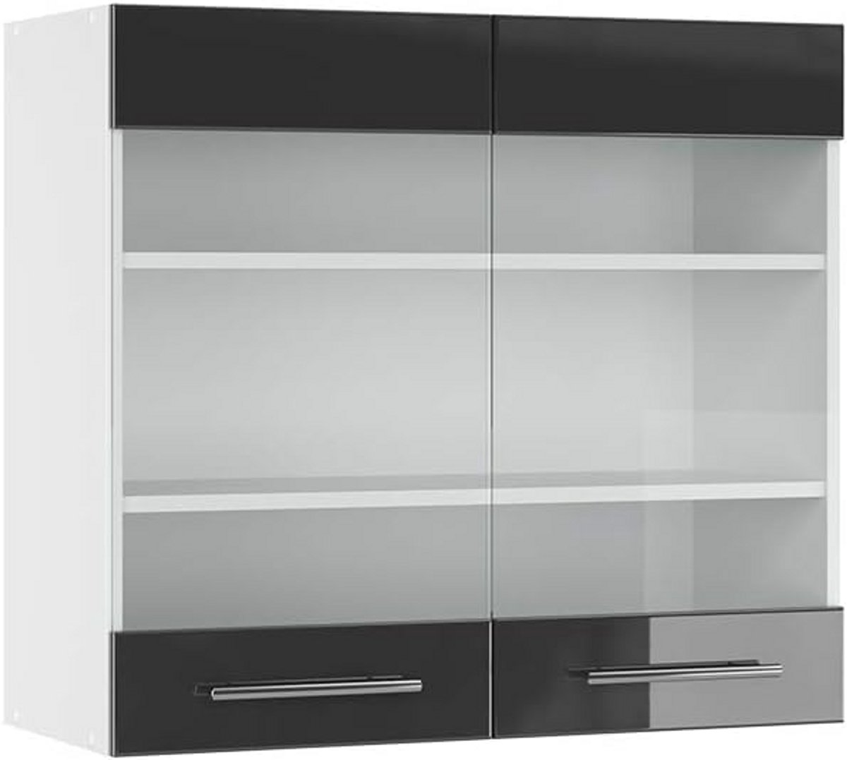 Glazen Keukenkast 80 cm Antraciet Hoogglans Wit - Hangkast Keukenmodule