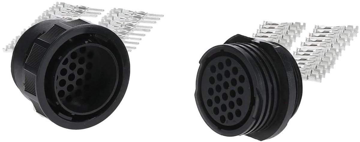 Kalitec KALI-2624C TT ronde connectorset, 24-pins met kabeldoorvoer (vrouwelijk type), TT93-pins en vrouwelijke contacten | IP44 / IP65 | Materiaal: PPO met GF | Kabelconnector: zwart | 13A, 250V