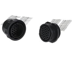 Kalitec KALI-2624C TT ronde connectorset, 24-pins met kabeldoorvoer (vrouwelijk type), TT93-pins en vrouwelijke contacten | IP44 / IP65 | Materiaal: PPO met GF | Kabelconnector: zwart | 13A, 250V