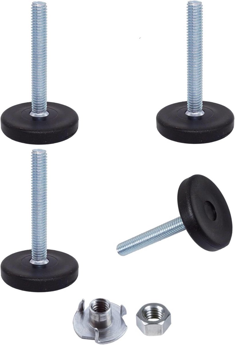 Set van 4 Verstelbare Nivelleerpoten M6 x 40 mm voor Meubels - Rond Ø30 mm