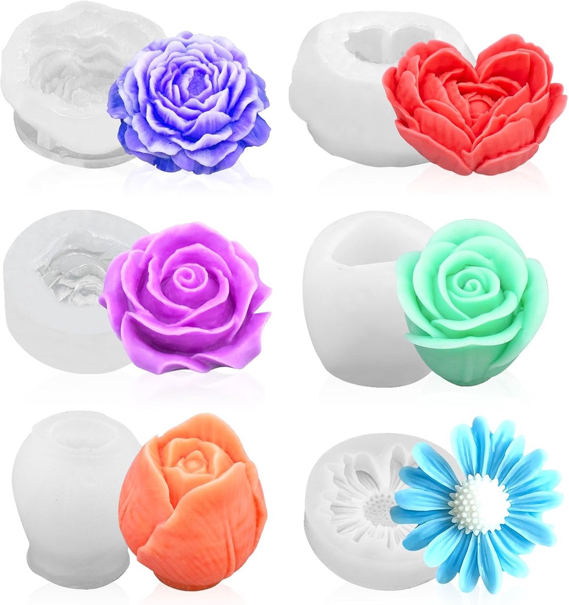 Bloemvorm Set - Siliconen Mallen - Kaars Zeep Maken - 6 Stuks Set - 21.9 x 14 x 5.5 cm