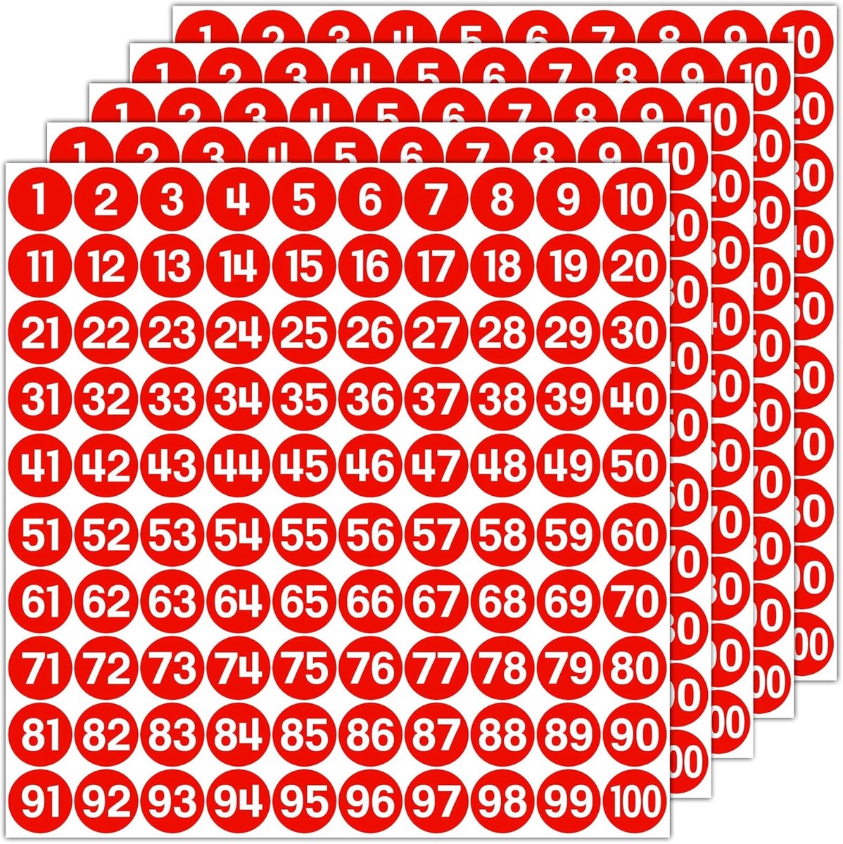 Sticker Labels - Nummer Stickers - Voorraad Beheer - Waterproof Vinyl - 25 mm Rond - Rood