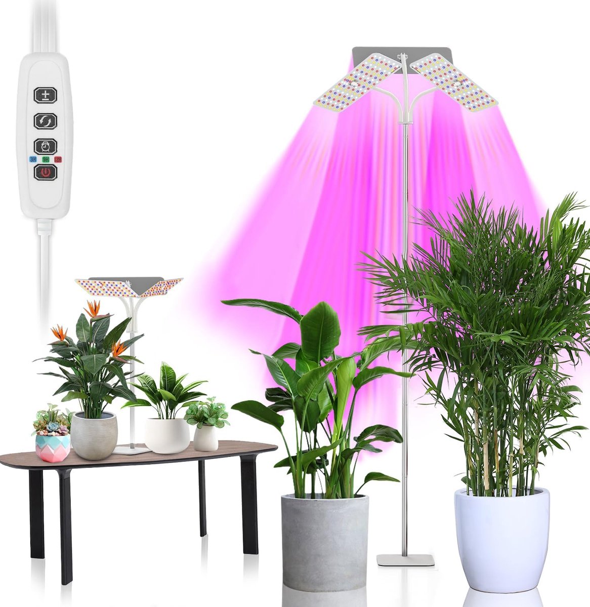 Plantenlamp met standaard - Volledig spectrum licht - Planten laten groeien - Verstelbaar 70-180cm - 30x10x180cm - Wit