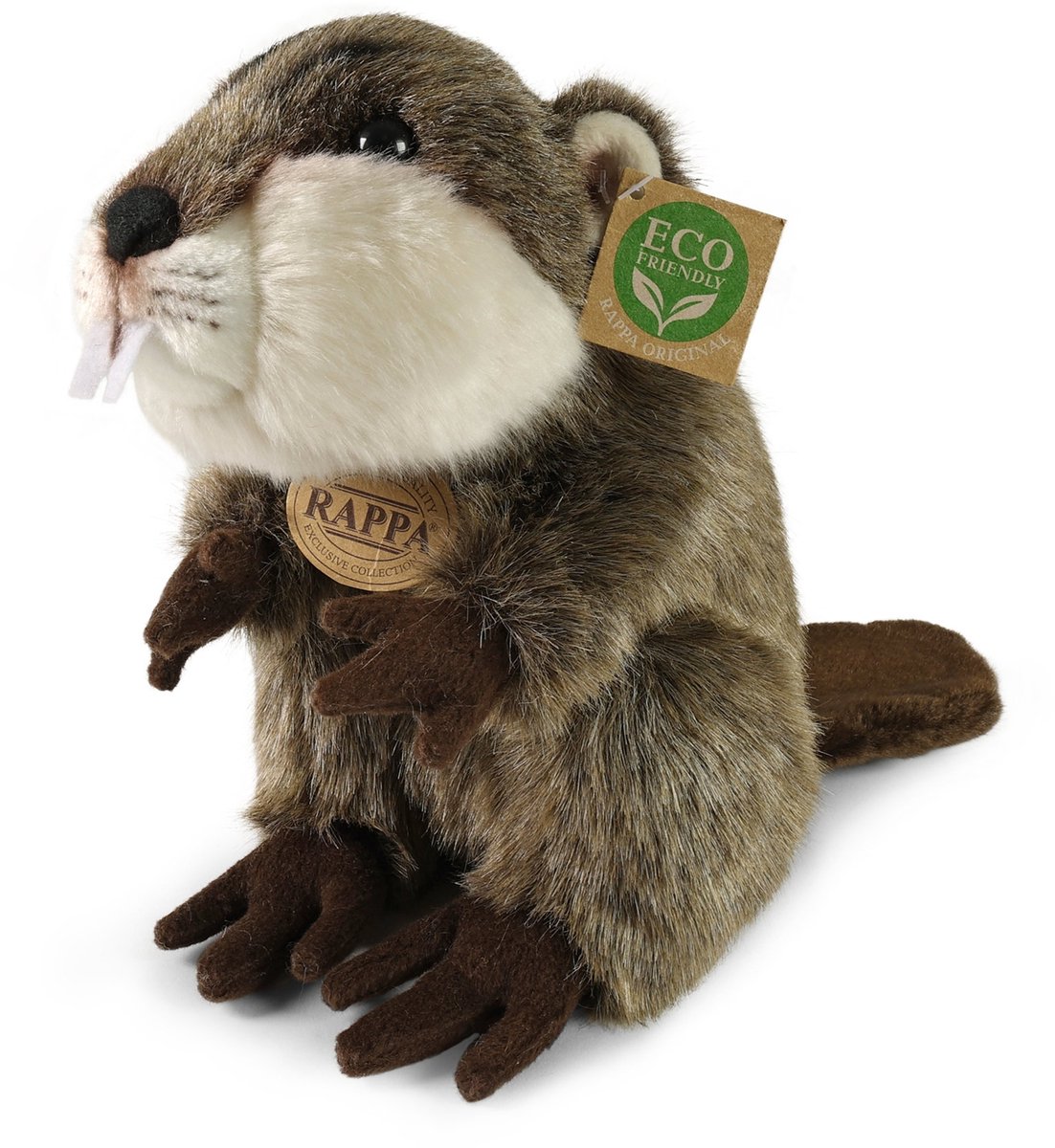 Rappa ECO knuffel bever 25 cm - realistische knuffel van recyclede PET flessen - bruin wit