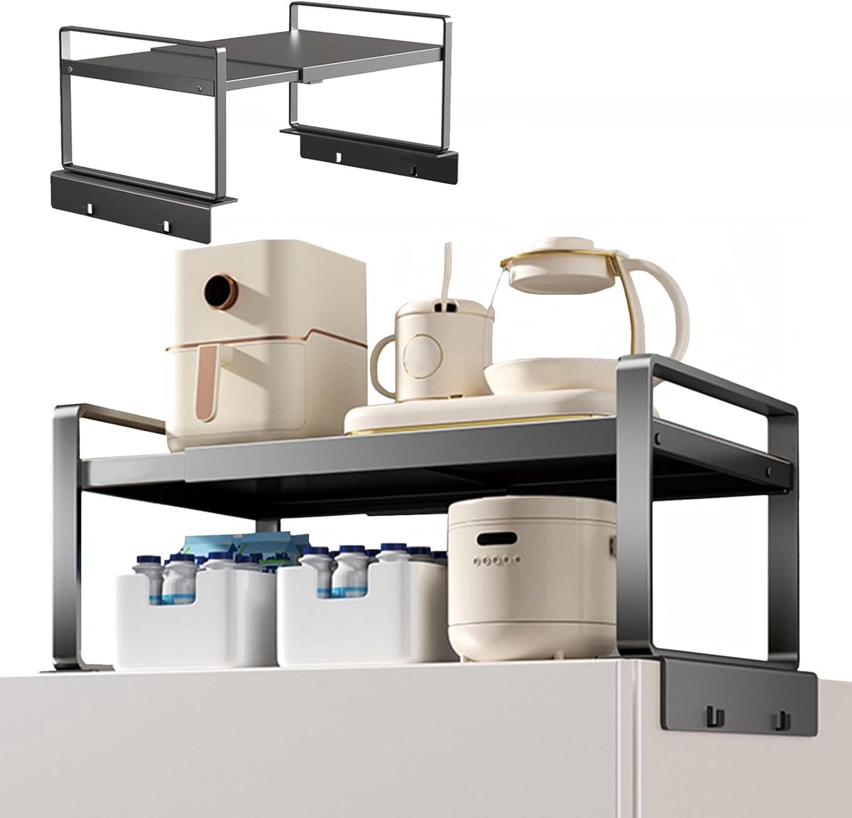 Opbergrek Koelkast - Organisator Plank - Keuken Organiseren - Verstelbaar L-vormig - 31.5 tot 60 cm - Grijs