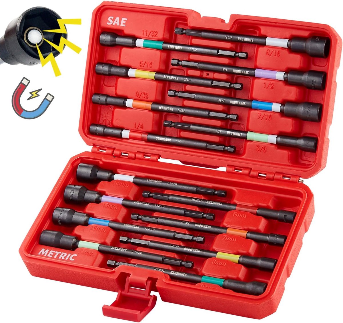 Moer Driver Set - Moer Sleutel - Snel Werken - Magnetisch & Kleurrijk - 16 Delig - Regenboog