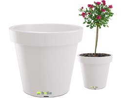 Grote Bloempot - Plantenpot Buiten - Planten Verzorgen - Met Verrijdbare Basis - 58 x 52 cm - Wit