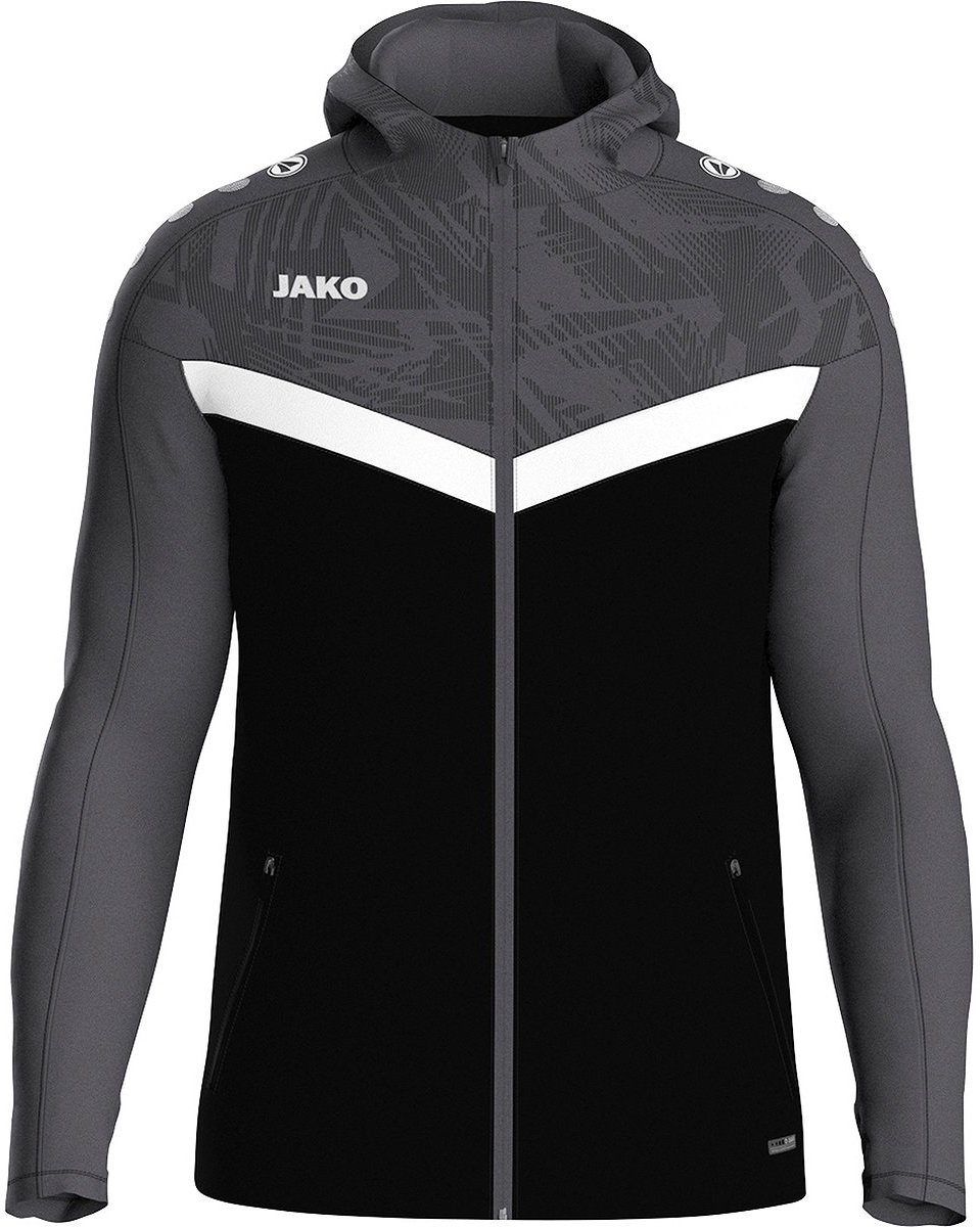 Jako Iconic Jas Met Kap Heren - Zwart / Antraciet | Maat: 3XL