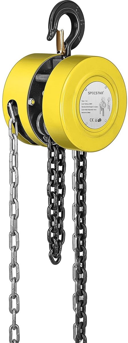 Handkettingtakel - Hefwerktuig - Zwaar tillen - 1250 kg capaciteit - 3 meter lengte - Geel