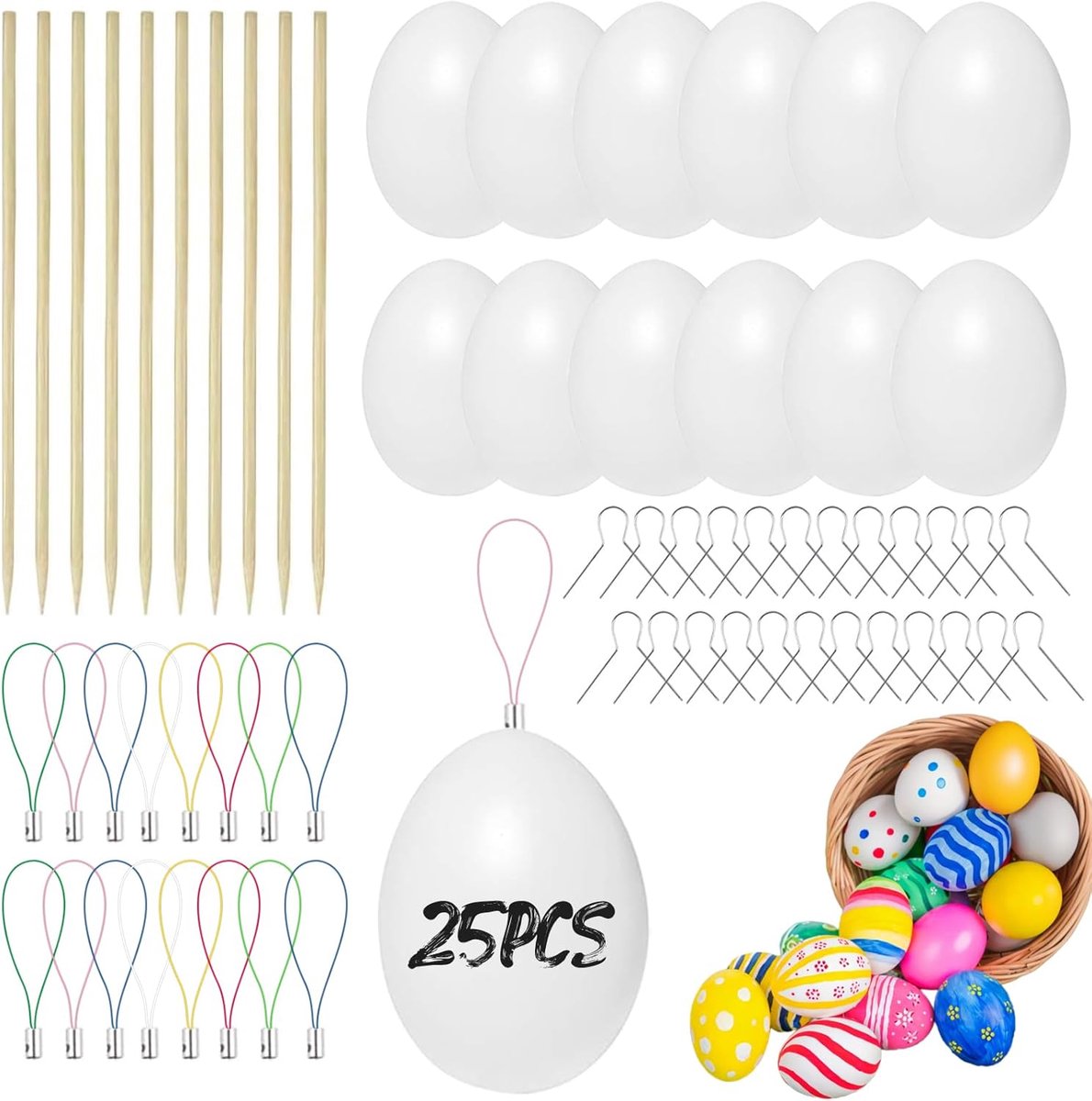 Paaseieren Set - Decoratie Eieren - Paas Knutselen - 25 Stuks - 6 cm - Wit