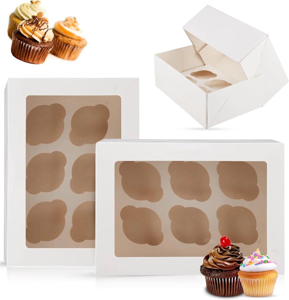 Cupcake Tray - Gebakdozen - Bakken Presenteren - 25 Sleuven - Met Raam - Wit
