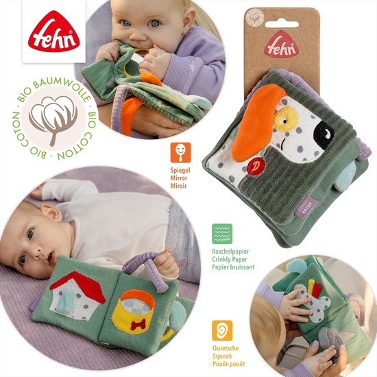 Stoffen Boek Hond - Voelboek Baby - Ontdekken Natuur - Biologisch Katoen - 11x11 cm - Multicolor — afbeelding 3