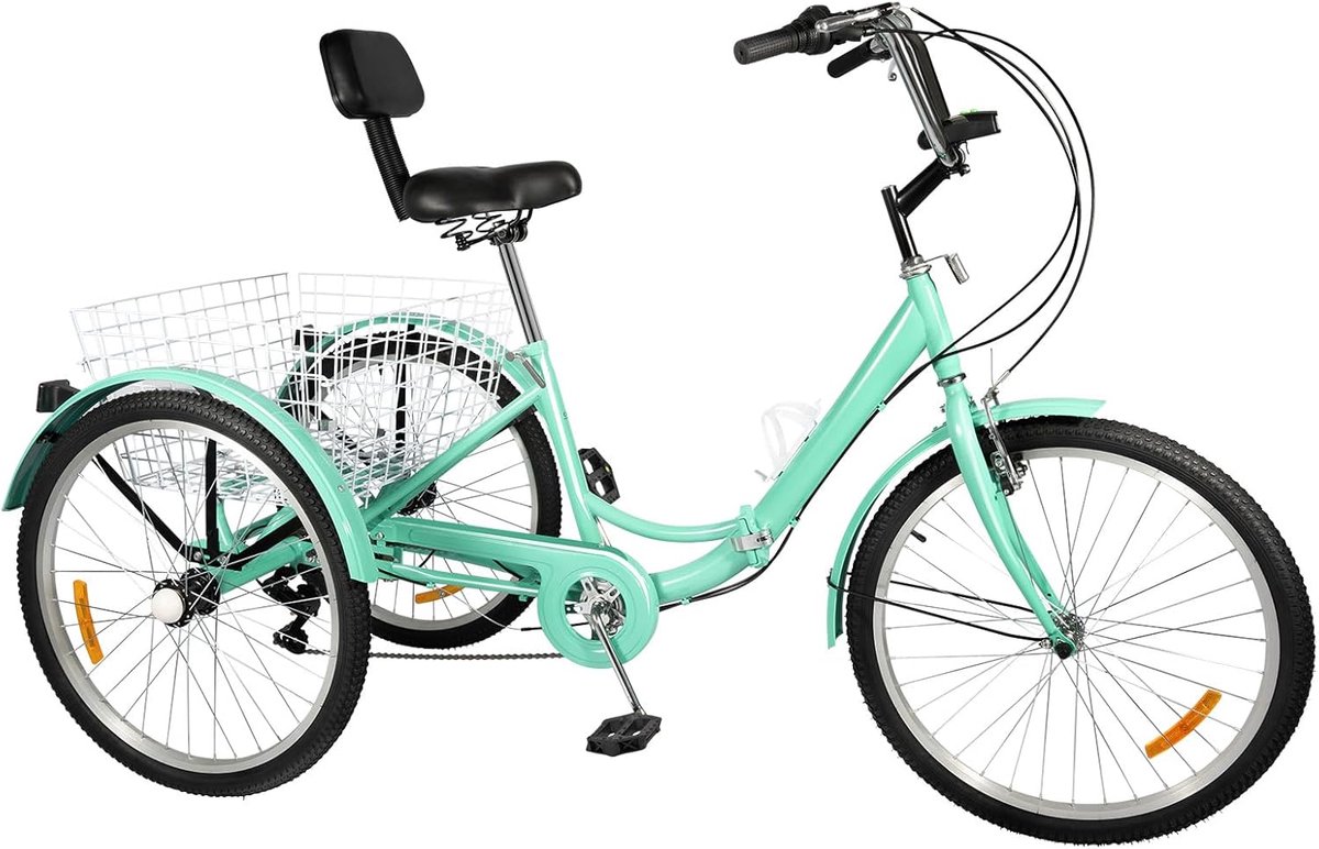 Driewieler voor volwassenen Driewieler fiets Cruiser Comfortabel transport Inklapbaar met mand 24 inch Groen