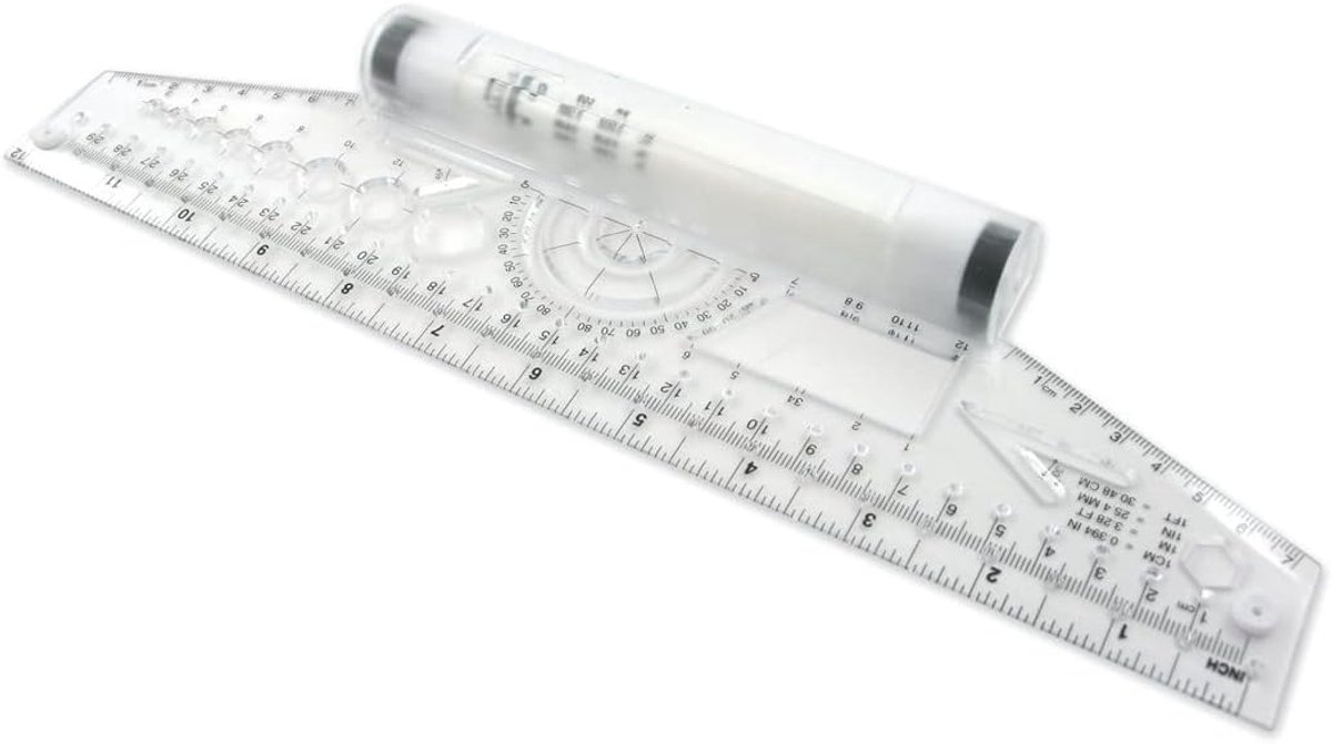 Roller Liniaal - Tekenhulp Meetlat - Precisie Tekenen - Draaibaar Wieltje - 30 cm - Helder