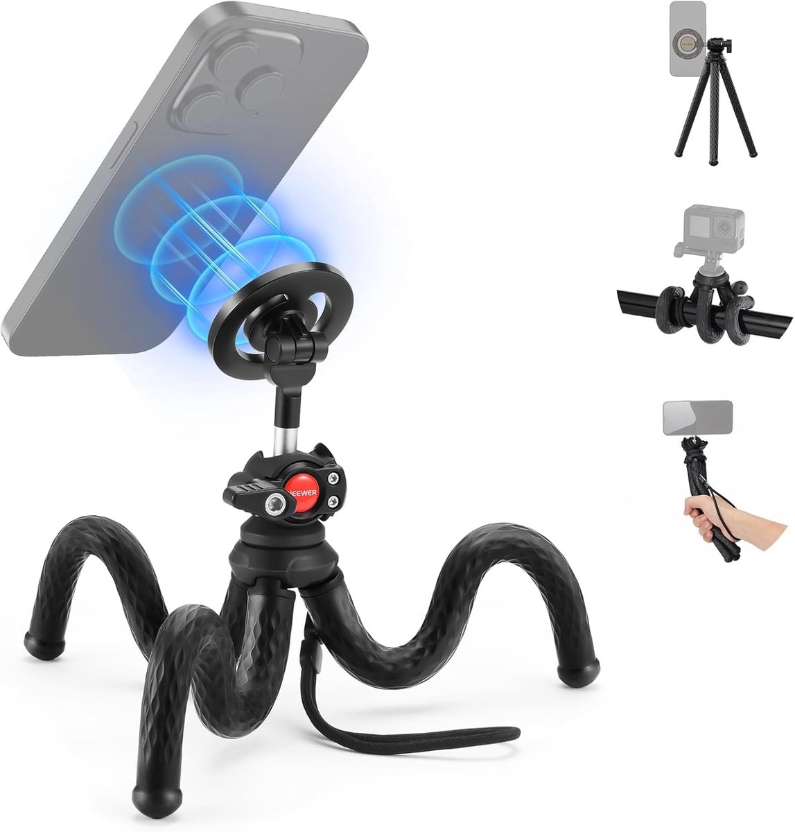 Flexibel telefoonstatief - Magnetisch statief - Vloggen en filmen - Sterke magnetische grip - 1366 inch hoogte - Zwart