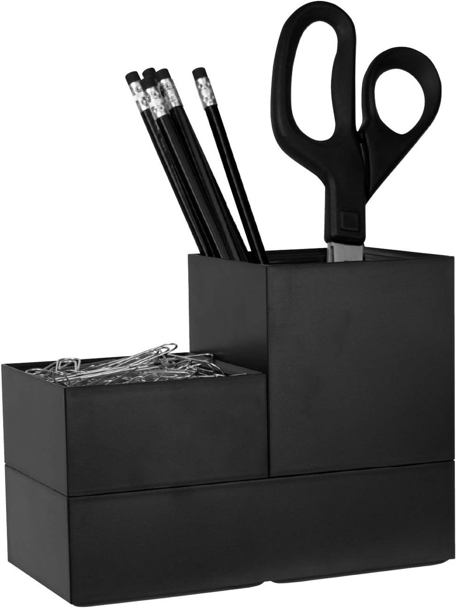 Bureau Organizer - Opbergbak Set - Bureau Opslag - Stapelbare Kubussen - 3 Delig - Zwart