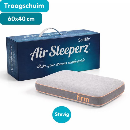 AirSleeperz® Memory Foam Hoofdkussen 60x40 cm - Stevig Ergonomisch Traagschuim Kussen - Extra Nekondersteuning - Orthopedisch - Ademend & Wasbare Hoes - Voor Zij- en Rugslapers