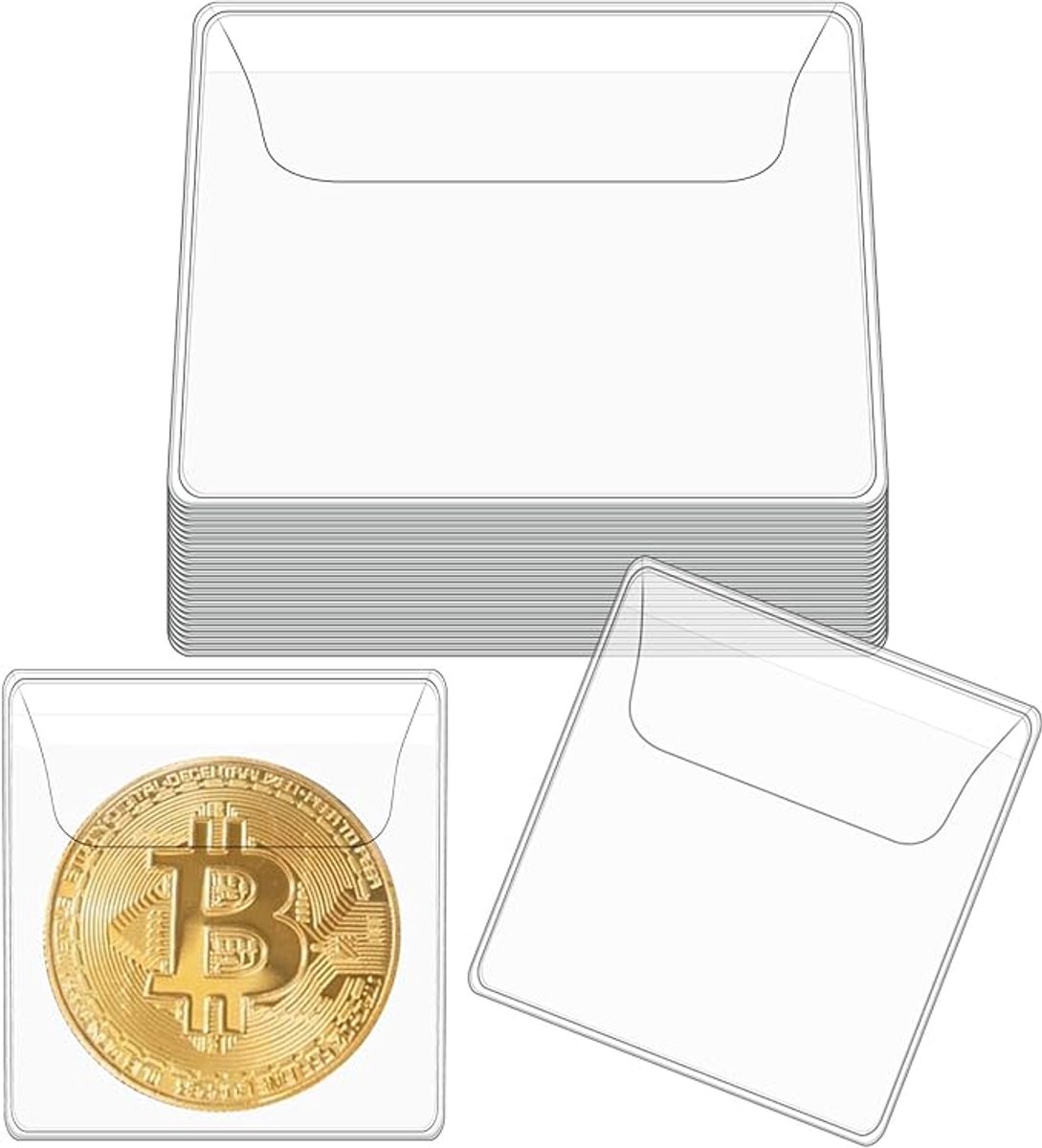 KARZO Mabor 25 stuks munthoezen 5,5 x 5,5 cm doorzichtige muntbeschermers enkele zak kleine zakjes voor opslag individuele plastic houders voor munten valuta opslag van kleine voorwerpen
