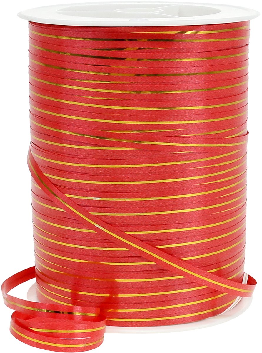 Cadeaulint rood met gouden strepen 4,8mm 250m