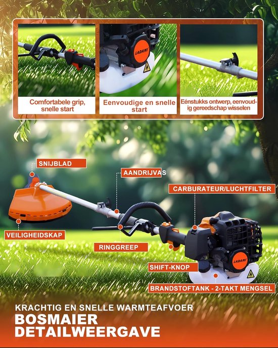Benzine Bosmaaier - Tuingereedschap Multitool - Krachtig Tuinonderhoud - Brandstofbesparend Ontwerp - 99 x 30 x 12.7 cm - Oranje — afbeelding 5