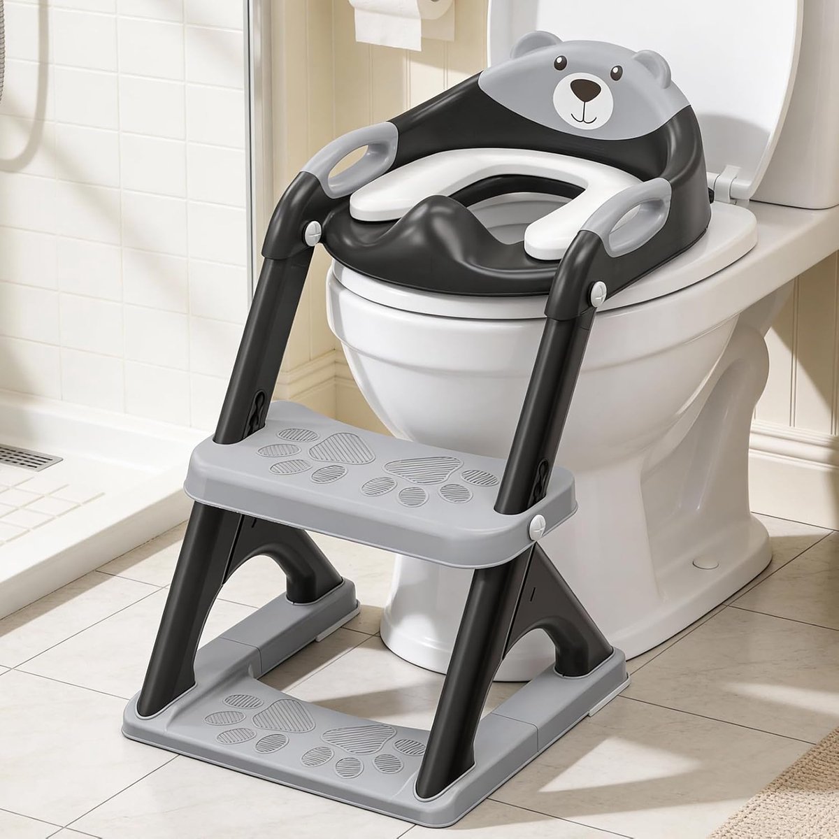 Zindelijkheidstrainer Stoel - Potty Ladder - Kinderen Zindelijk - Verstelbaar Opstapje - 28L x 25B cm - Zwart