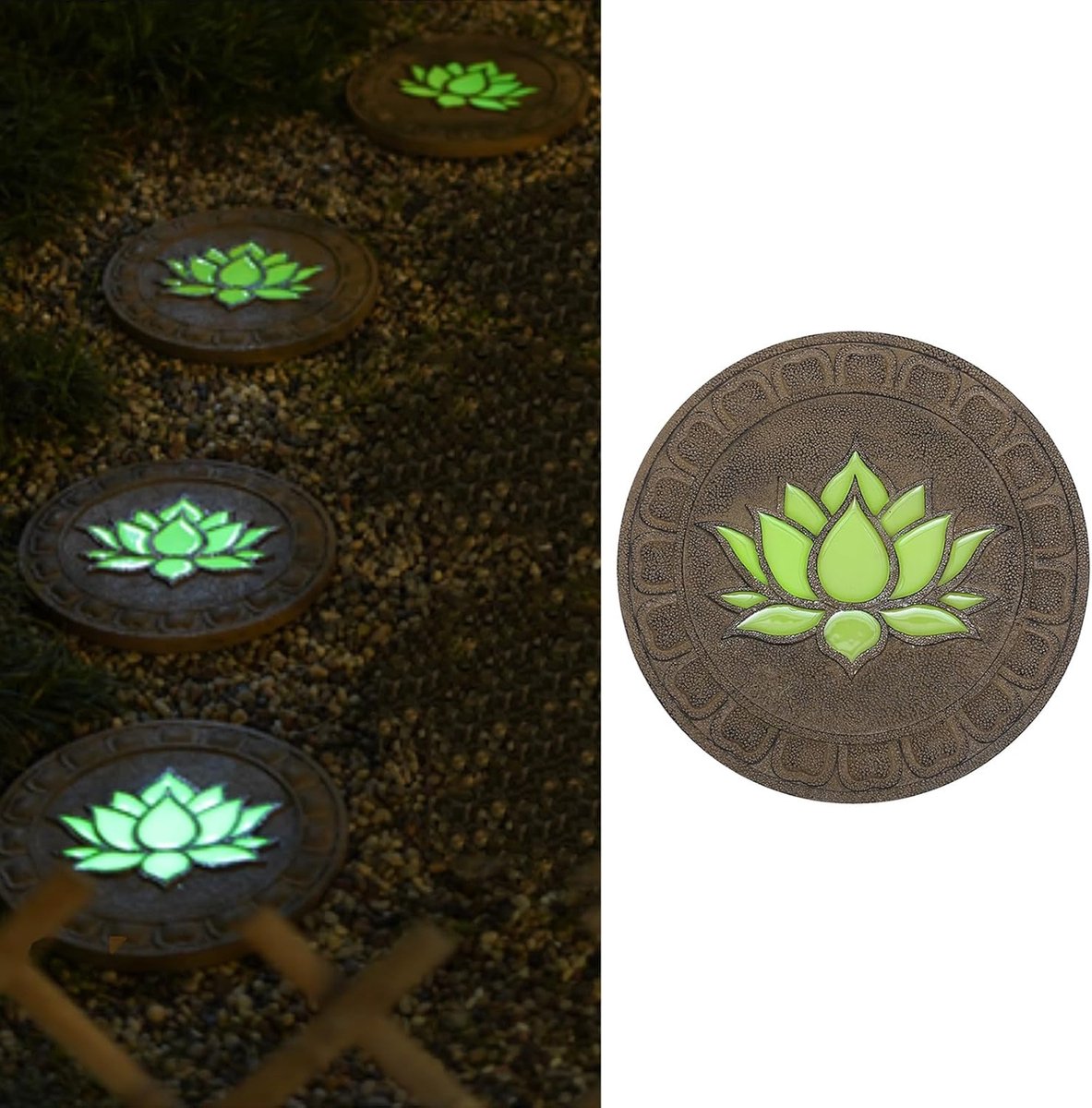 Lichtgevende Tuinstapsteen - Decoratieve Padsteen - Tuin Decoratie - Lotuspatroon - 32.5 cm Diameter