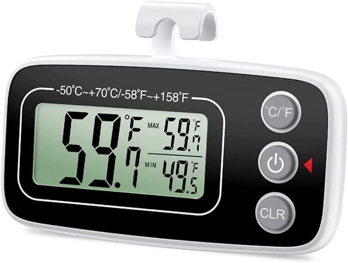 Koelkast Thermometer - Vriezer Monitor - Voedsel Veiligheid - Waterdicht Ontwerp - 14 x 13 x 3 cm - Zwart Wit