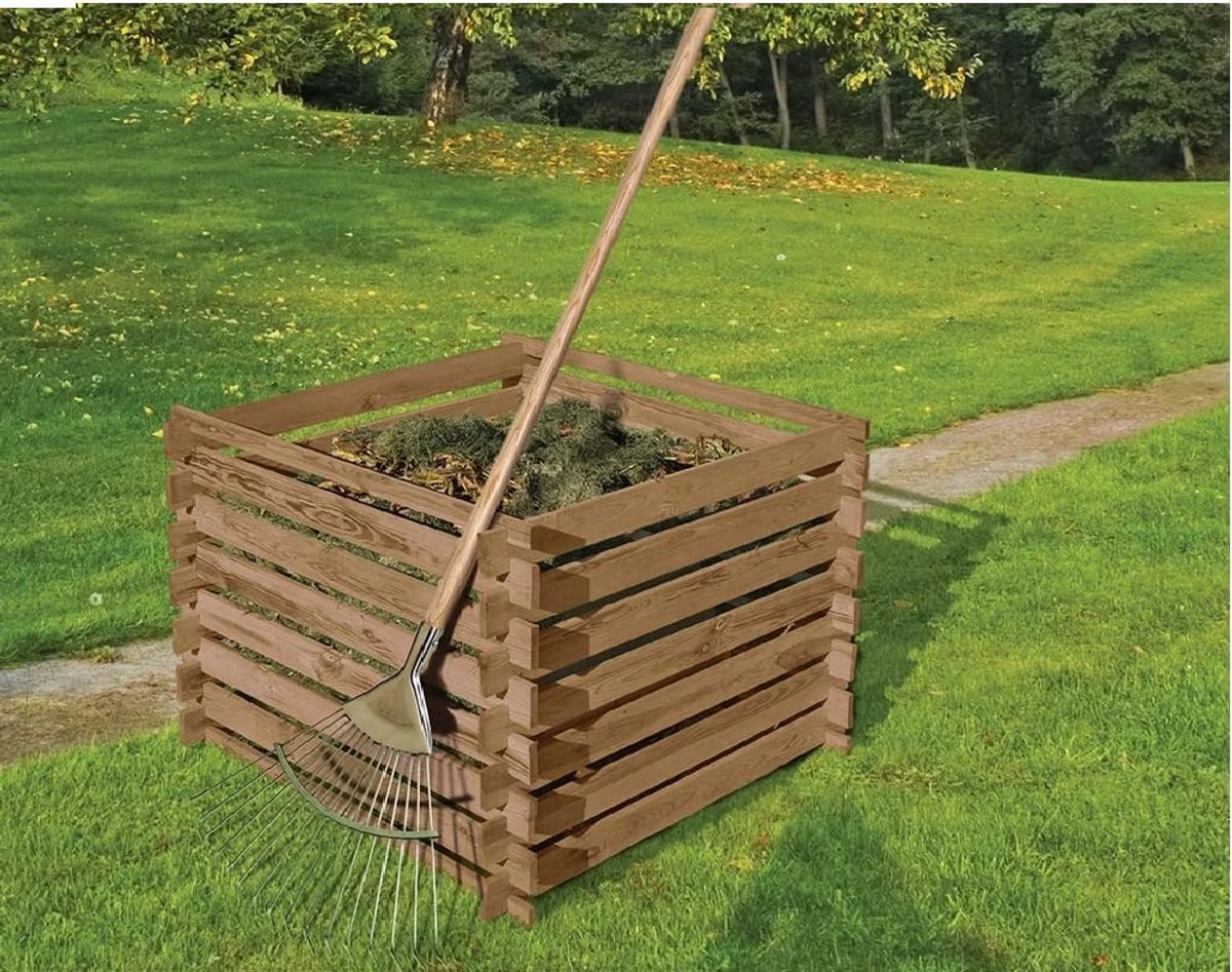 Compostbak Hout - Afvalbak Tuin - Composteren Organisch Afval - Drukgeïmpregneerde Planken - 90x90x70 cm - Natuurlijk Hout