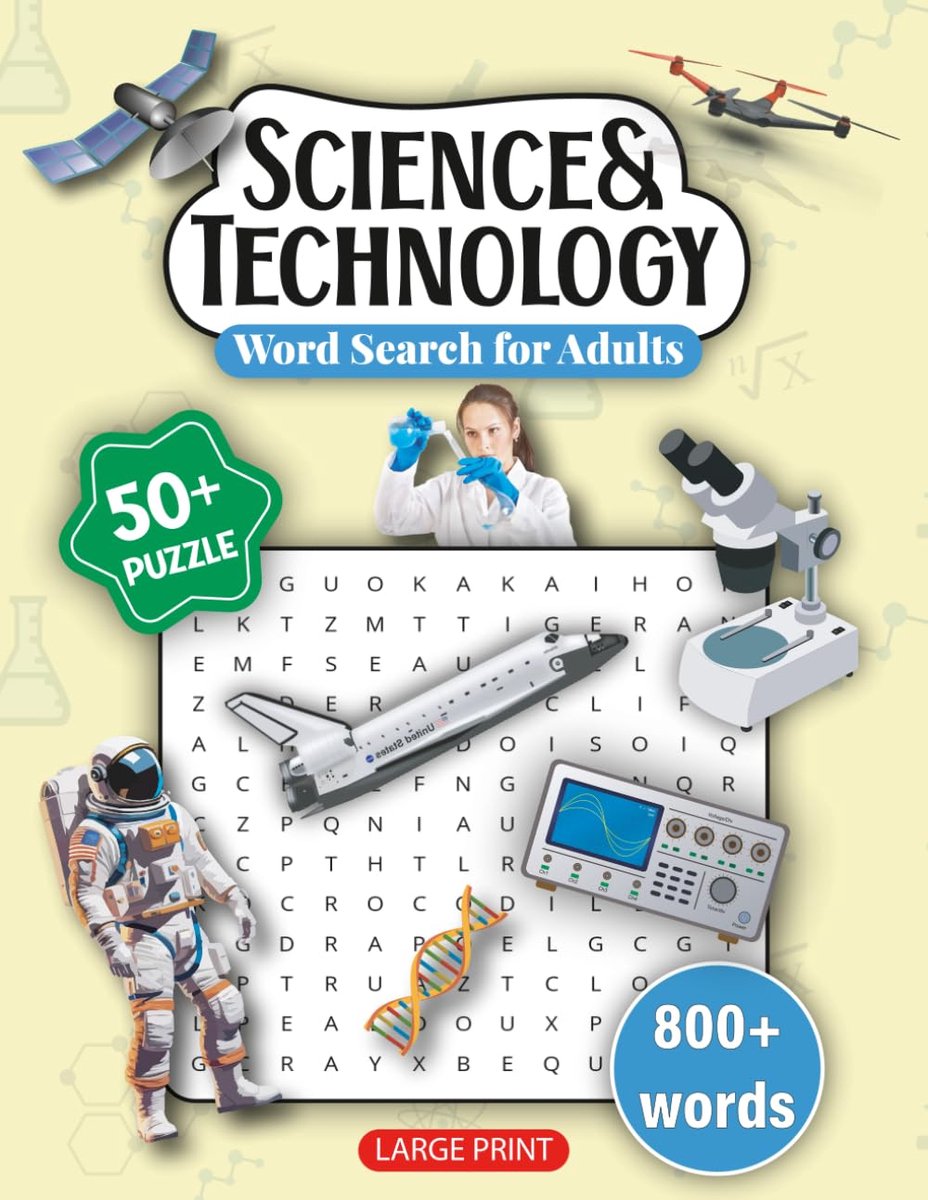Woordzoeker Boek - Puzzelboek Volwassenen - Ontspanning Thuis - Thema Wetenschap Technologie - 28 x 21.5 cm