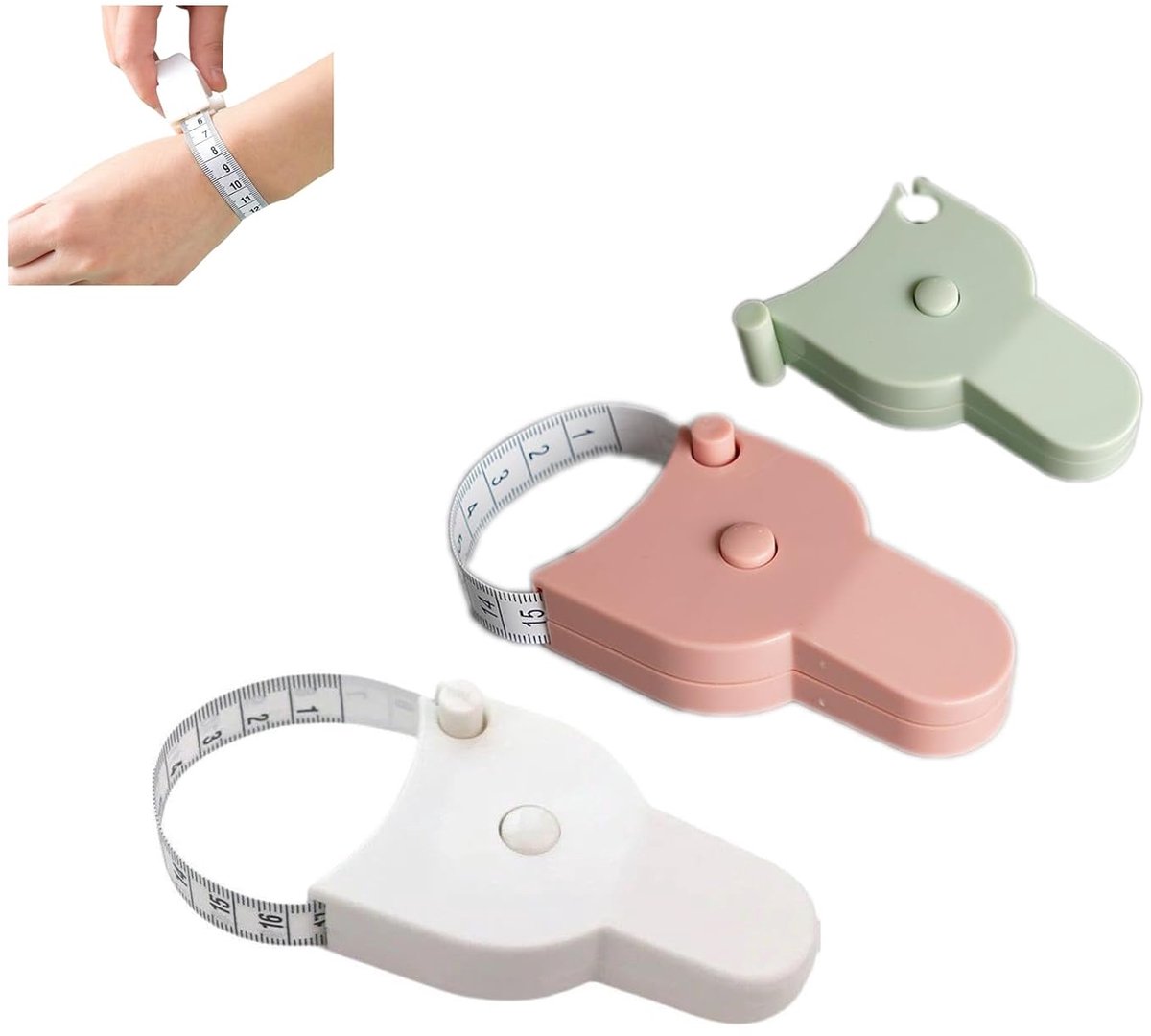 Meetlint Set - Automatisch Intrekbaar - Lichaamsmeting Fitness - Eén Hand Bediening - 150 cm Lengte - Wit Rood Groen