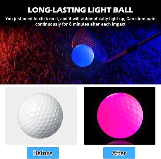 Lichtgevende Golfballen - LED Golfballen Set - Nachtgolf Training - Kleurrijk Oplichten - 426 mm Diameter - Meerdere Kleuren — afbeelding 5