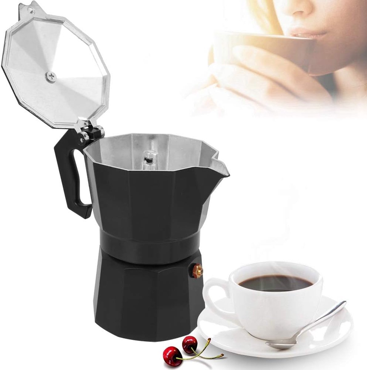 Espressomachine voor 3 - Koffiezetapparaat Mokkapot - Thuis Kantoor Café - Aluminium Voedselkwaliteit - 150 Ml Capaciteit - Zwart
