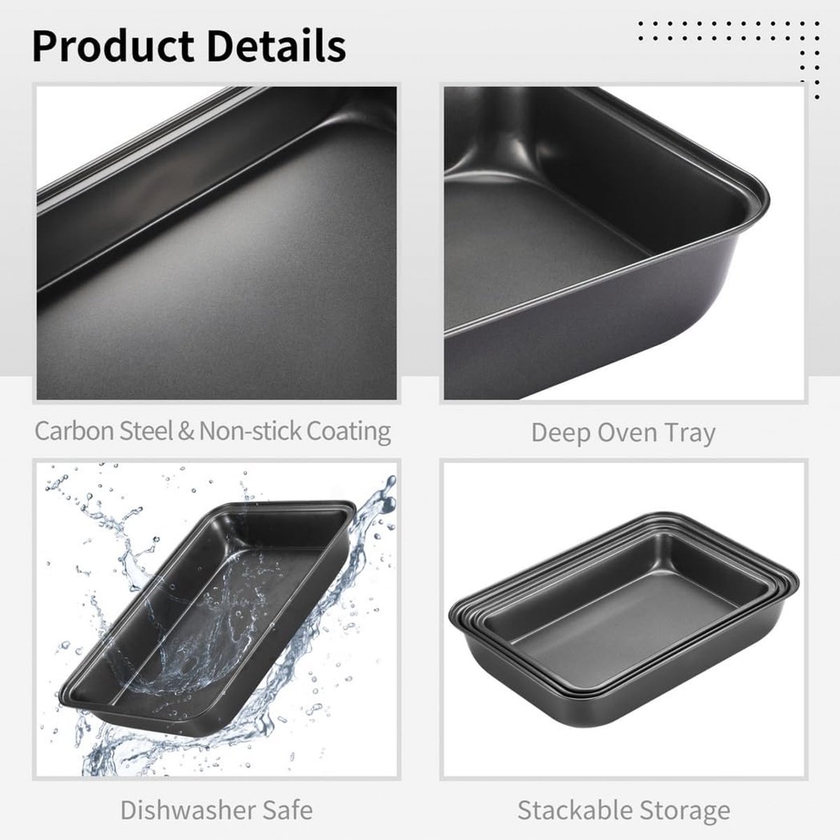 Oven Bakplaat Set - Braadpannen Rechthoek - Bakken & Braden - Non-stick Coating - 4 Delig - Zwart