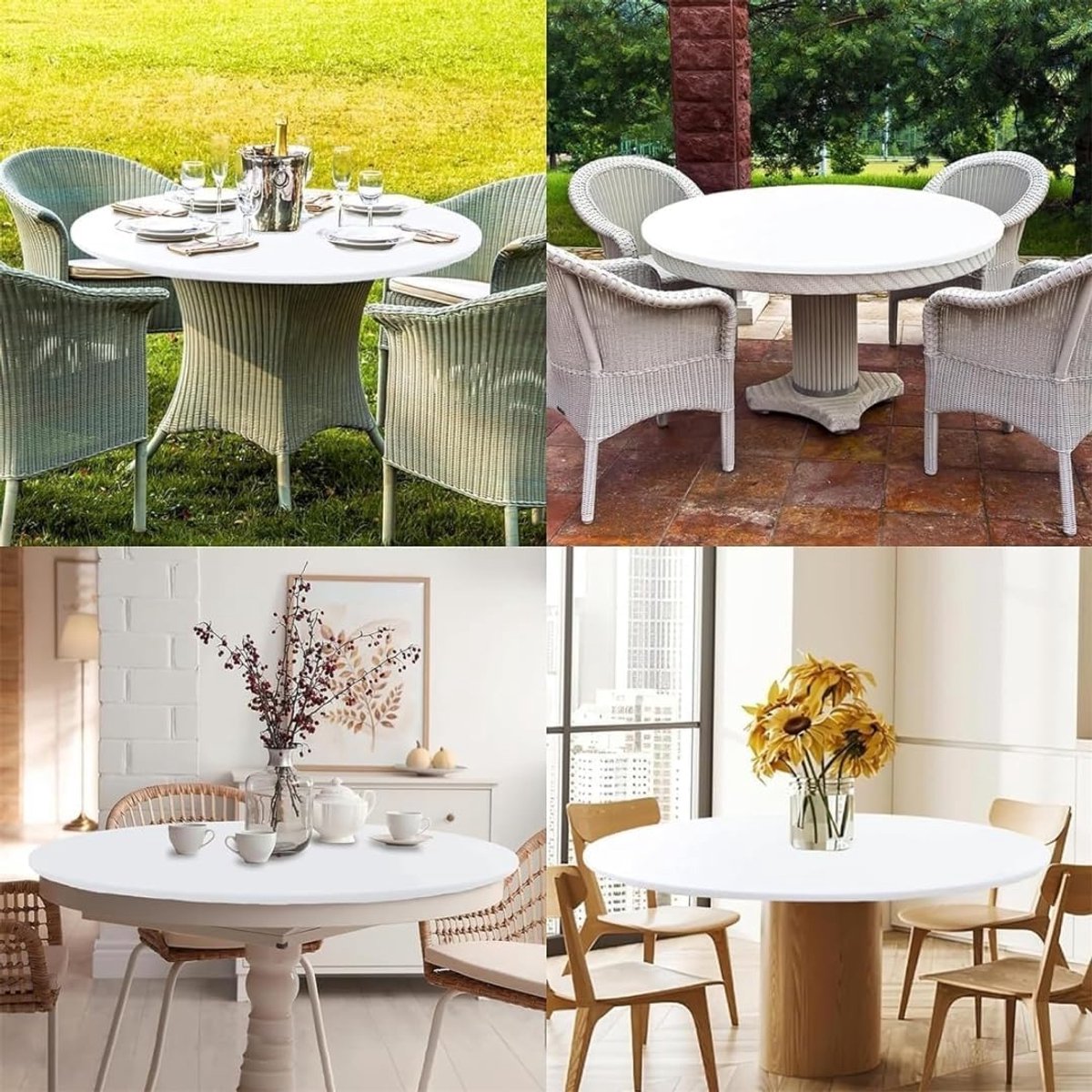 Rond Tafelkleed - Tafelzeil Oliebestendig - Buiten Eten - Elastische Rand - 130 cm - Marmerprint