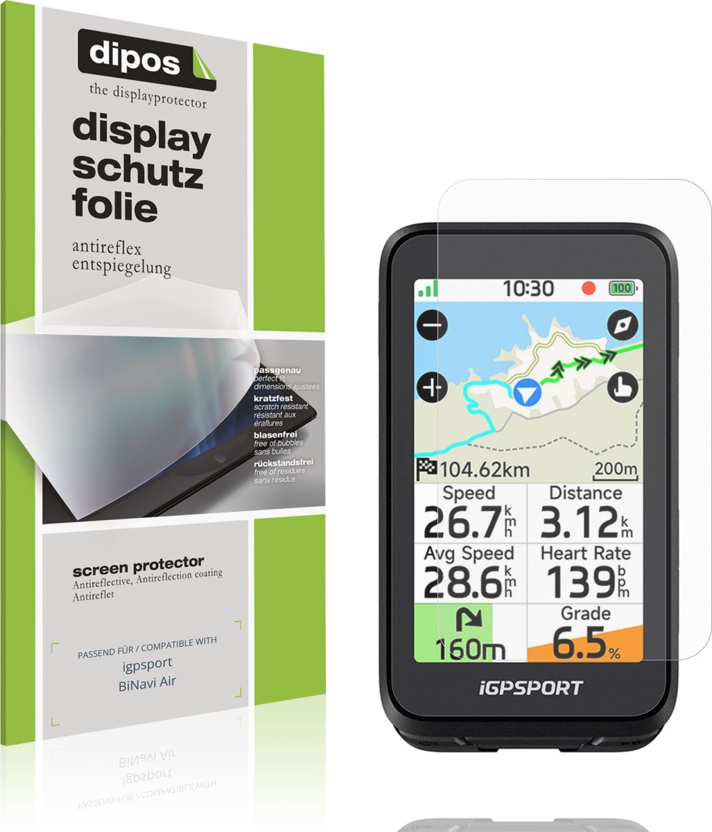 dipos – 2x Matte Beschermfolie geschikt voor igpsport BiNavi Air | Krasbestendige & antireflecterende Screenprotector Ultra-Thin