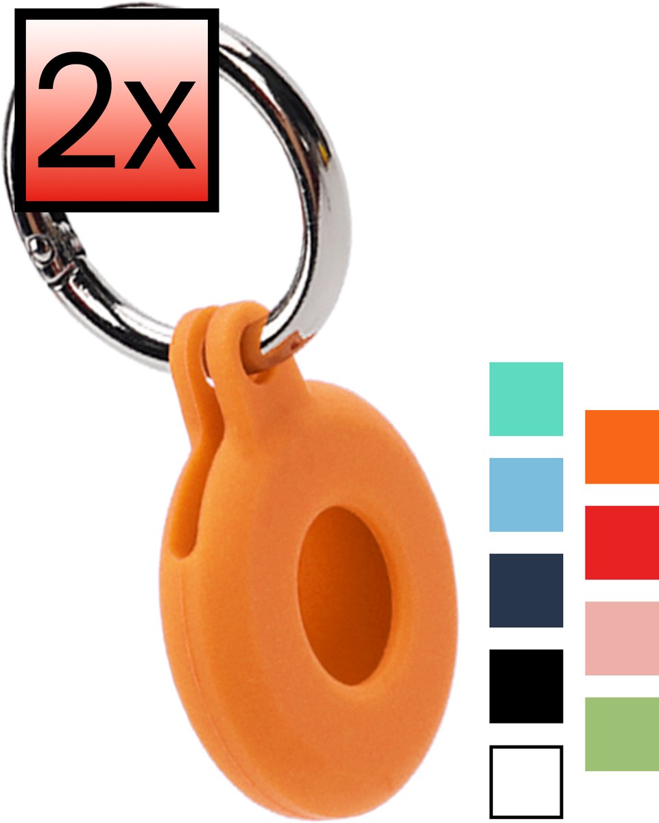 Hoesje Geschikt voor Apple AirTag 2 - Sleutelhanger Houder Siliconen Hoes - Hoes Geschikt voor Apple AirTag 2e generatie Hoesje - Oranje - 2 PACK