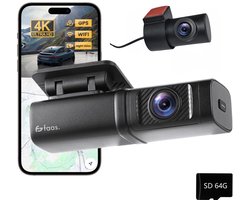 Dashcam - 4K HD - 64GB - Voor auto - Voor en Achter Camera - G-Sensor - Timelapse Functie - Dual Dashcam - Faas