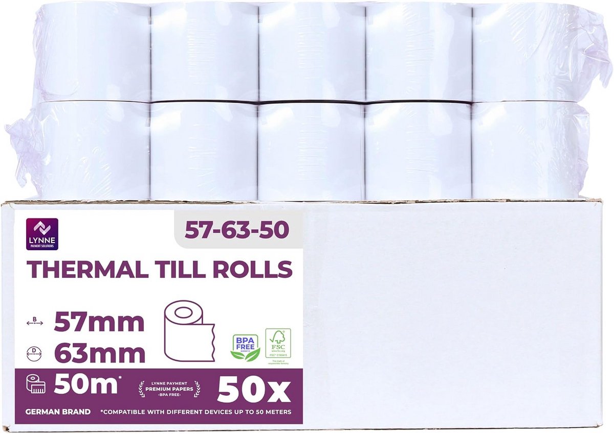 50 Thermorollen voor Kassasysteem - 57mm x 50m Kassabonpapier