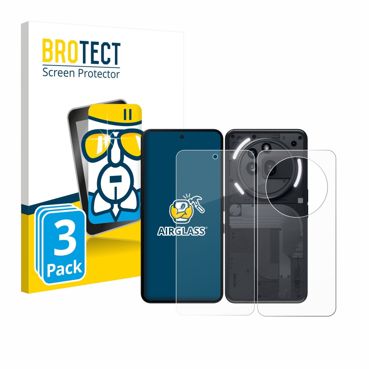 Screenprotector 3 Stuks voor Nothing Phone (3a) Pro (Voor+Achter) Beschermglas transparant