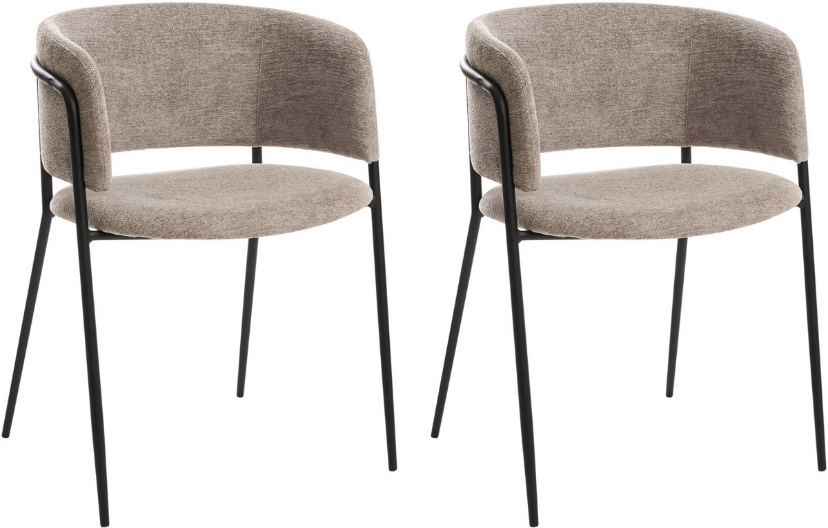 SPRINGER - Eetkamerstoel set van 2 - Taupe - Chenille