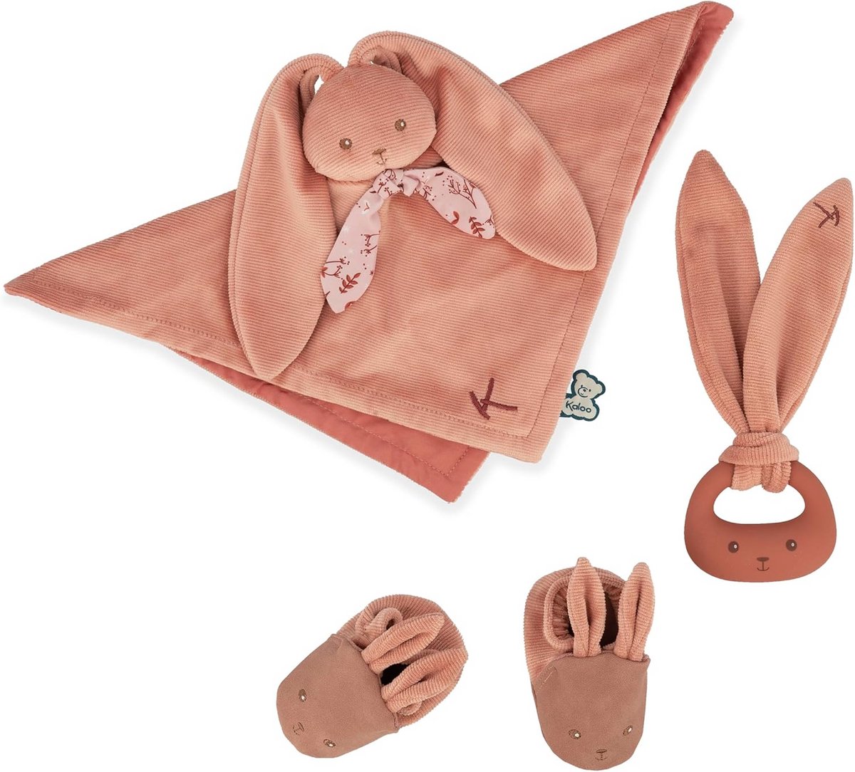Kraamcadeau Set met Knuffel, Bijtring en Slofjes in Terracotta Geschenkdoos