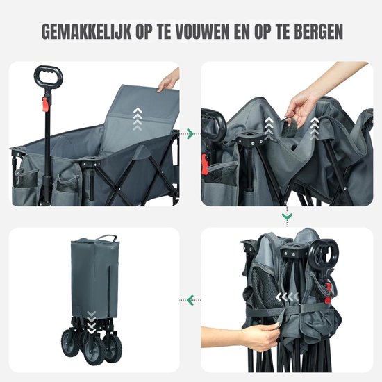 Zyrex® Strandkar - Bolderkar Opvouwbaar -Boodschappenwagen Met Handige Opbergruimtes - Grijs - 89cm x 48cm x 94cm van Merkloos — afbeelding 3